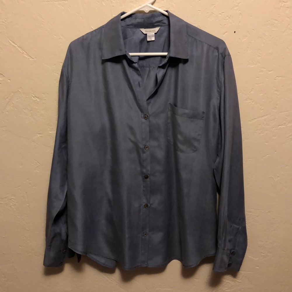 100% Silk Blouse Size 10, Blue-Gray